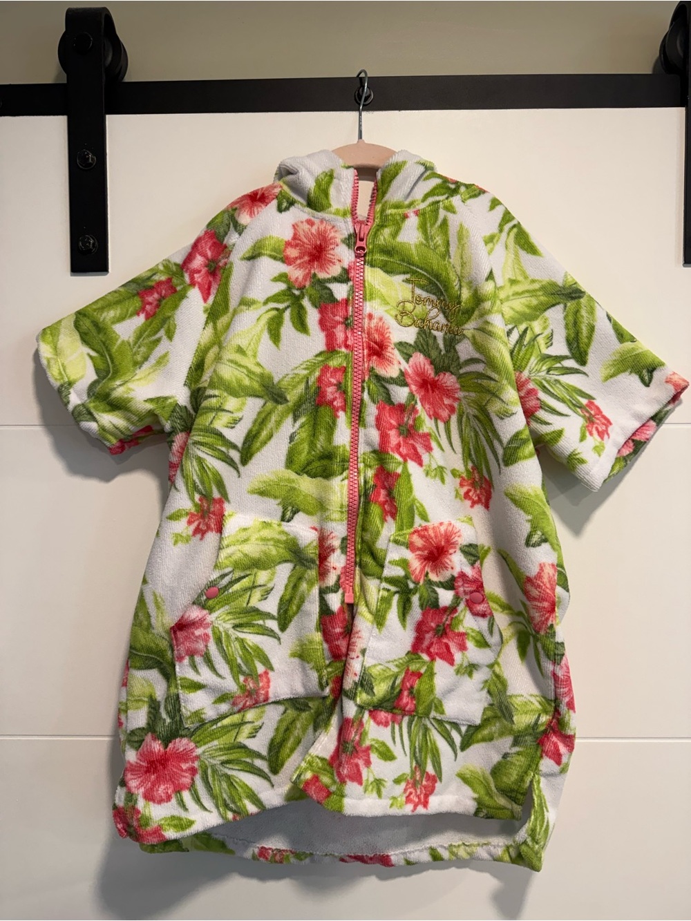 Tommy Bahama Pink & Green Hibiscus Terry Cloth Hooded Swim Girls 7/12